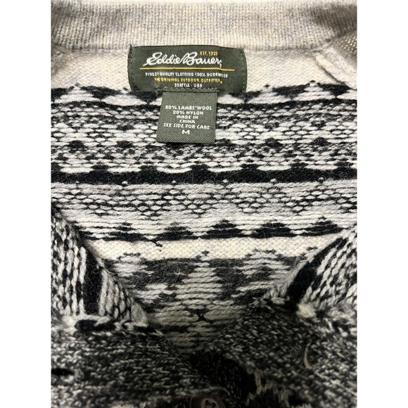 Eddie Bauer Gray Fair Isle Cardigan Sweater Wool Medium EUC - Picture 8 of 8